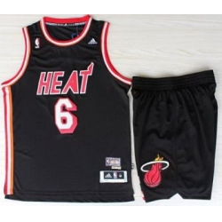 Miami Heat 6 LeBron Jamest Black Hardwood Classics Revolution 30 Swingman Jerseys Shorts NBA Suits