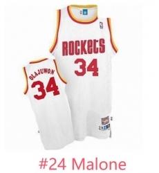 Men Mitchell and Ness Houston Rockets 24 Malone White Throwback NBA Jersey