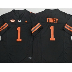 Men Miami Hurricanes  1 Malachi Toney Black F U S E  Stitched Football Jersey