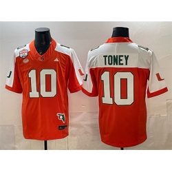 Men Miami Hurricanes 10 Malachi Toney Orange Alternate F U S E  The Fiesta Bowl Champions  26 Florida Patch Stitched Football Jersey