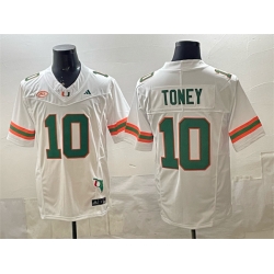 Men Miami Hurricanes 10 Malachi Toney White F U S E  Florida Patch Stitched Football Jersey