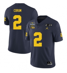 Men Michigan Wolverines Blake Corum #2 Navy High School F U S E Stitched 2024 National Champions Jersey