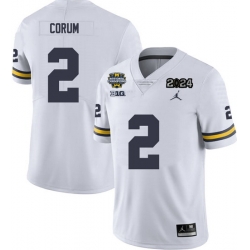 Men Michigan Wolverines Blake Corum #2 White High School F U S E Stitched 2024 National Champions Jersey