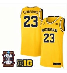 Men Michigan Wolverines Yaxel Lendeborg #23 Jordan Stitched Yellow Final FOUR Patch Jersey