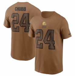 Men Cleveland Browns 24 Nick Chubb 2023 Brown Salute To Service Name  26 Number T Shirt