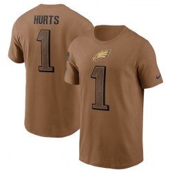 Men Philadelphia Eagles 1 Jalen Hurts 2023 Brown Salute To Service Name  26 Number T Shirt