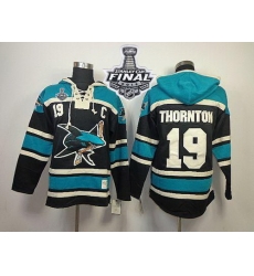 Men San Jose Sharks 19 Joe Thornton Black Sawyer Hooded Sweatshirt 2016 Stanley Cup Final Patch Stitched NHL Jersey