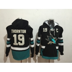 Men San Jose Sharks 19 Joe Thornton Stitched Hoodie