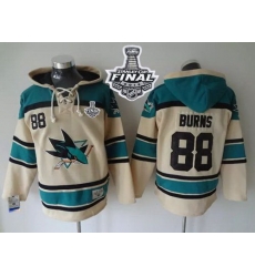 Men San Jose Sharks 88 Brent Burns Cream Sawyer Hooded Sweatshirt 2016 Stanley Cup Final Patch Stitched NHL Jersey