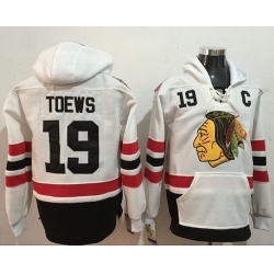 Men Chicago Blackhawks 19 Jonathan Toews White Name  26 Number Pullover NHL Hoodie