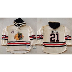 Men Chicago Blackhawks 21 Stan Mikita Cream Heavyweight Pullover Hoodie Stitched NHL Jersey