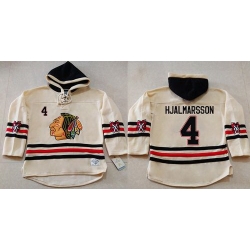 Men Chicago Blackhawks 4 Niklas Hjalmarsson Cream Heavyweight Pullover Hoodie Stitched NHL Jersey