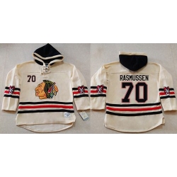 Men Chicago Blackhawks 70 Dennis Rasmussen Cream Heavyweight Pullover Hoodie Stitched NHL Jersey