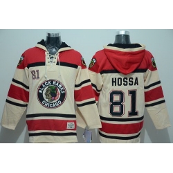 Men Chicago Blackhawks 81 Marian Hossa Gream Sawyer Hooded Sweatshirt Stitched NHL Jersey