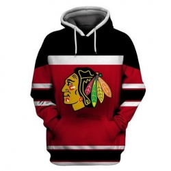 Men Chicago Blackhawks Red Black All Stitched Hooded Sweatshirt