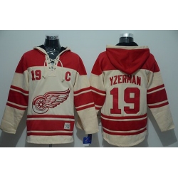 Men Detroit Red Wings 19 Steve Yzerman Cream Sawyer Hooded Sweatshirt Stitched NHL Jersey