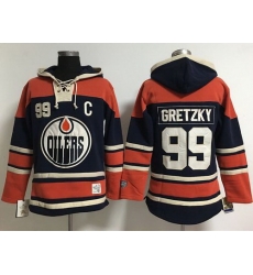 Edmonton Oilers 99 Wayne Gretzky Navy Blue Women Old Time Lacer NHL Hoodie