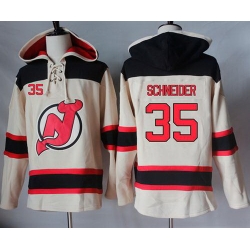 Men New Jersey Devils 35 Cory Schneider Cream Sawyer Hooded Sweatshirt Stitched NHL Jersey