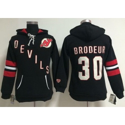 New Jersey Devils 30 Martin Brodeur Black Women Old Time Heidi NHL Hoodie