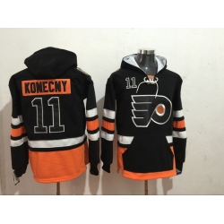 Men's Philadelphia Flyers 11 Travis Konecny Black Stitched Hoody