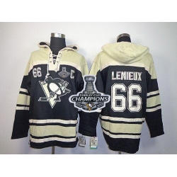 Men Pittsburgh Penguins 66 Mario Lemieux Black Sawyer Hooded Sweatshirt 2017 Stanley Cup Finals Champions Stitched NHL Jersey