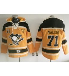 Men Pittsburgh Penguins 71 Evgeni Malkin Gold Sawyer Hooded Sweatshirt Stitched NHL Jersey