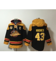 Men Vancouver Canucks 43 Quinn Hughes Black Ageless Must Have Lace Up Pullover Hoodie Men Vancouver Canucks 43 Quinn Hughes Black Ageless Must Have Lace Up Pullover Hoodie