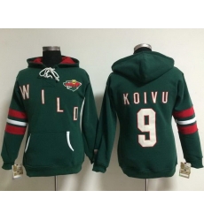 Minnesota Wild 9 Mikko Koivu Green Women Old Time Heidi NHL Hoodie