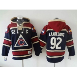 Men Colorado Avalanche 92 Gabriel Landeskog Navy Stitched Hoody