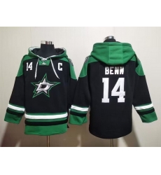 Men Dallas Stars 14 Jamie Benn Black Green Lace Up Pullover Hoodie