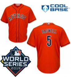 Mens Majestic Houston Astros 5 Jeff Bagwell Replica Orange Alternate Cool Base Sitched 2019 World Series Patch Jersey