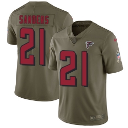 Youth Nike Falcons #21 Deion Sanders Olive Stitched NFL Limited 2017 Salute to Service Jersey