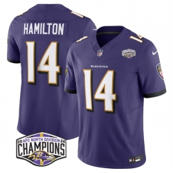 Men Baltimore Ravens 14 Kyle Hamilton Purple F U S E 2024 AFC North Division Champions Vapor Limited Football Jersey