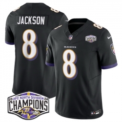 Men Baltimore Ravens 8 Lamar Jackson Black F U S E 2024 AFC North Division Champions Vapor Limited Football Jersey