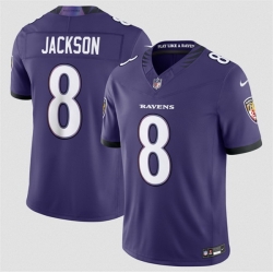 Men Baltimore Ravens  8 Lamar Jackson Purple 2026 F U S E Vapor Stitched Limited Football Jersey