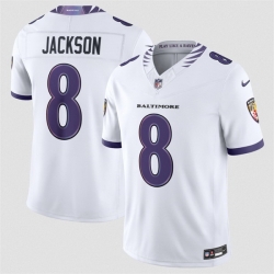 Men Baltimore Ravens  8 Lamar Jackson White 2026 F U S E  Vapor Stitched Limited Football Jersey