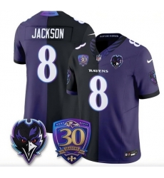 Men Baltimore Ravens Active Player Custom Black Purple Split F U S E  With Patch Limited Stitched Football Jersey