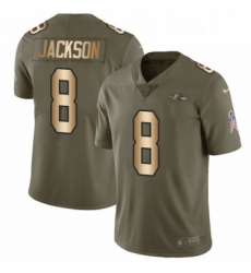 Mens Nike Baltimore Ravens 8 Lamar Jackson Limited OliveGold Salute to Service NFL Jersey