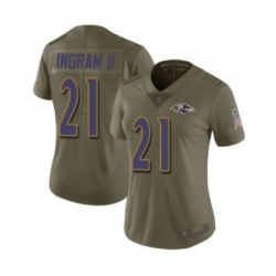 Womens Baltimore Ravens 21 Mark Ingram II Limited Olive 2017 Salute to Service Football Jersey