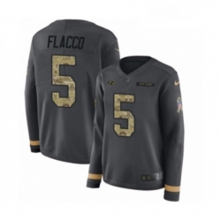 Womens Nike Baltimore Ravens 5 Joe Flacco Limited Black Salute to Service Therma Long Sleeve NFL Jersey