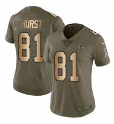 Womens Nike Baltimore Ravens 81 Hayden Hurst Limited Olive Gold Salute to Service NFL Jersey