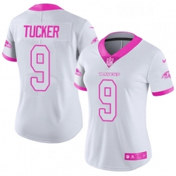 Womens Nike Baltimore Ravens 9 Justin Tucker Limited WhitePink Rush Fashion NFL Jersey