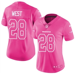 Womens Nike Ravens #28 Terrance West Pink  Stitched NFL Limited Rush Fashion Jersey