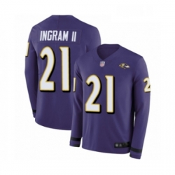 Youth Baltimore Ravens 21 Mark Ingram II Limited Purple Therma Long Sleeve Football Jersey