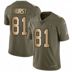 Youth Nike Baltimore Ravens 81 Hayden Hurst Limited Olive Gold Salute to Service NFL Jersey