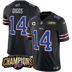 Men Buffalo Bills 14 Stefon Diggs Black 2023 F U S E  AFC East Champions With 3 Star C Ptach Stitched Football Jersey