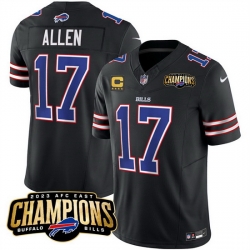 Men Buffalo Bills 17 Josh Allen Black 2023 F U S E  AFC East Champions With 4 Star C Ptach Stitched Football Jersey