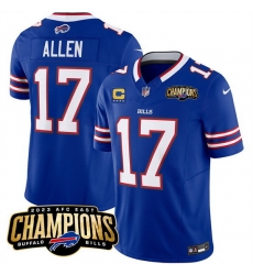 Men Buffalo Bills 17 Josh Allen Blue 2023 F U S E  AFC East Champions With 4 Star C Ptach Stitched Football Jersey