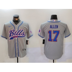 Men Buffalo Bills 17 Josh Allen Grey Team Cool Base Stitched Baseball Jersey 1