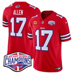 Men Buffalo Bills 17 Josh Allen Red F U S E  2024 AFC East Division Champions With 4 Star C Ptach Vapor Limited Stitched Football Jersey